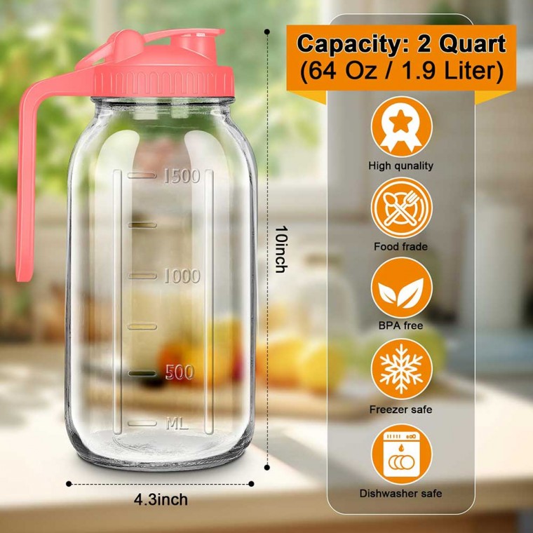 Marson Jar Pitcher With Pink Lid 1800ml/64oz