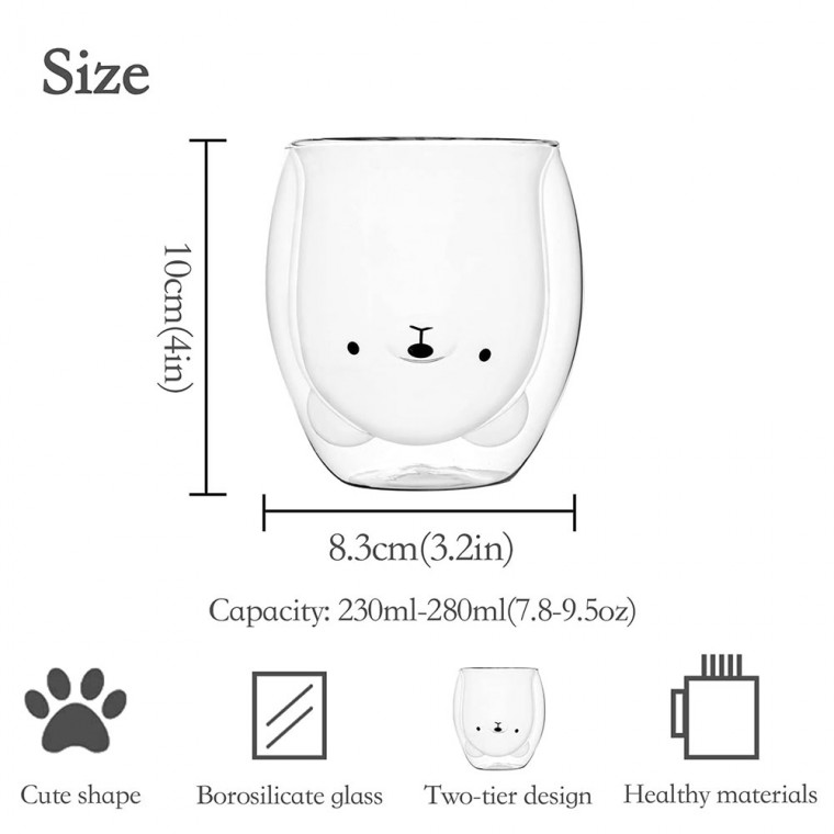 Double Wall Glass Cup Bear 250ml/8.4oz Double Wall Glass Cup Bear 250ml/8.4oz