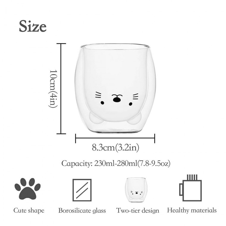 Double Wall Glass Cup Cat 250ml/8.4oz Double Wall Glass Cup Cat 250ml/8.4oz