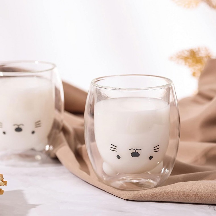 Double Wall Glass Cup Cat 250ml/8.4oz Double Wall Glass Cup Cat 250ml/8.4oz