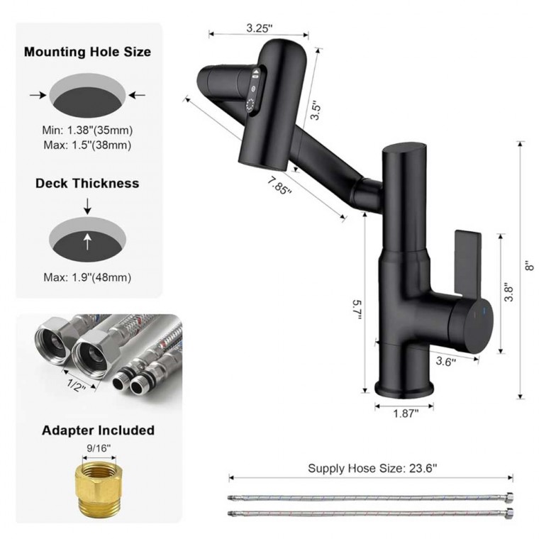 Modern Rotatable Faucet With Digital Temperature