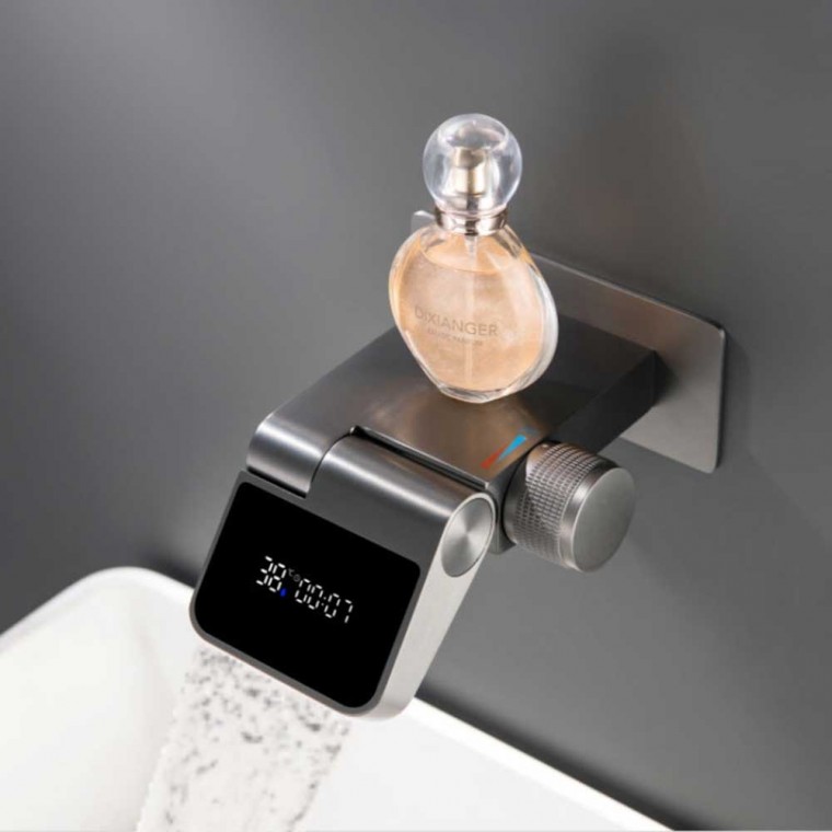 Wall Mount Digital Display Swivel Waterfall Bathroom Faucet
