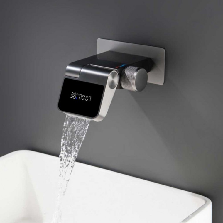 Wall Mount Digital Display Swivel Waterfall Bathroom Faucet