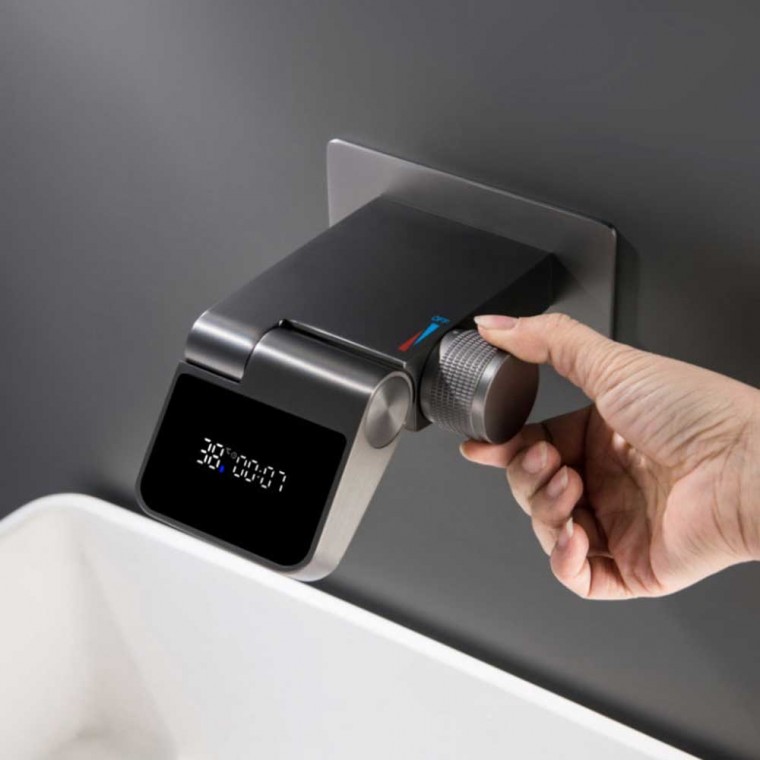 Wall Mount Digital Display Swivel Waterfall Bathroom Faucet