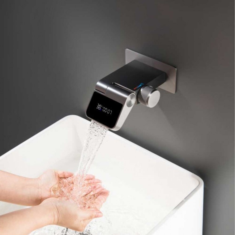 Wall Mount Digital Display Swivel Waterfall Bathroom Faucet