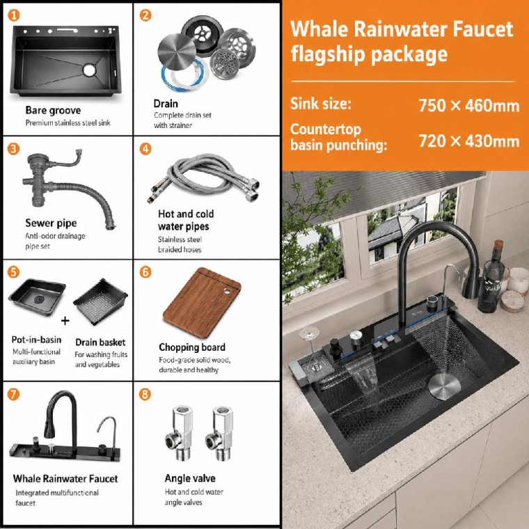 Luxury Digital Temperature Waterfall Workstation Kitchen Sink
