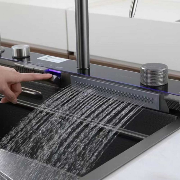 Luxury Digital Temperature Waterfall Workstation Kitchen Sink