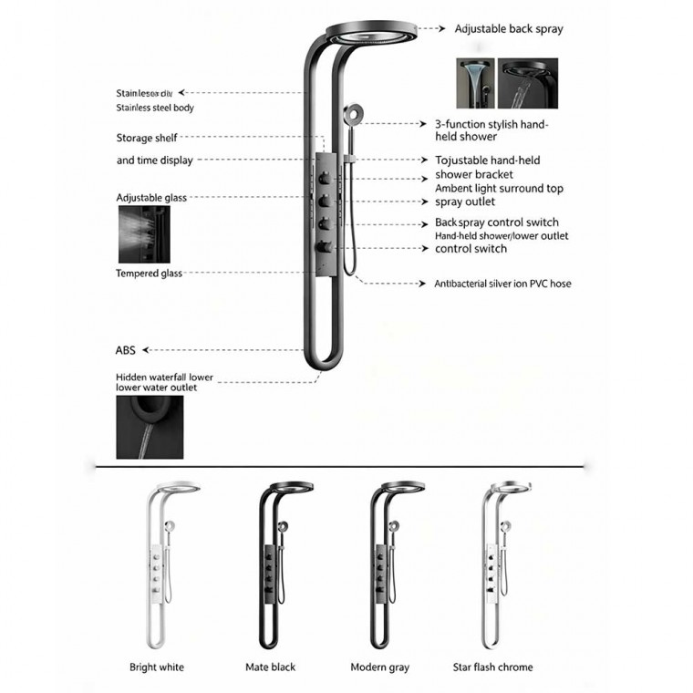Luxury Waterfall Shower Set Black