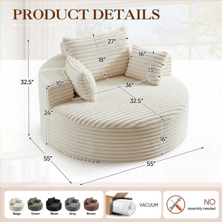 Oversized Round Chaise Lounge Chair Beige