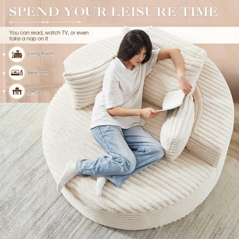 Oversized Round Chaise Lounge Chair Beige