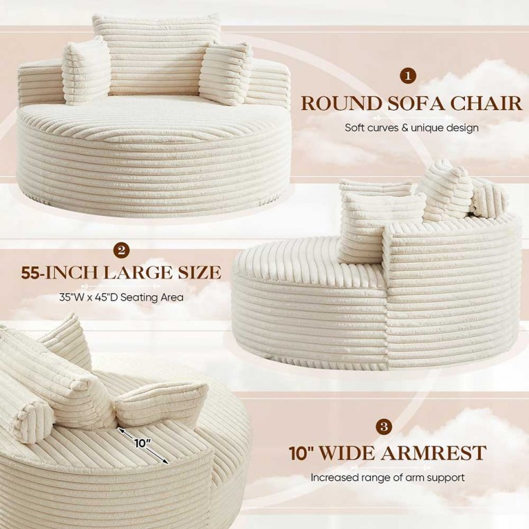 Oversized Round Chaise Lounge Chair Beige