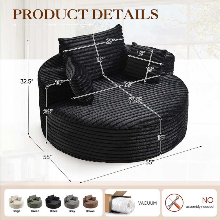 Oversized Round Chaise Lounge Chair Black