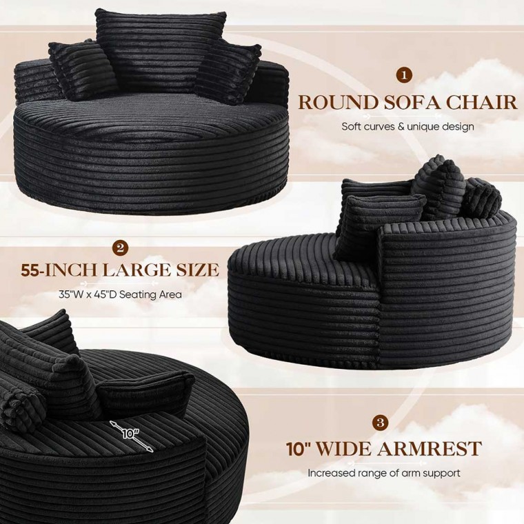Oversized Round Chaise Lounge Chair Black