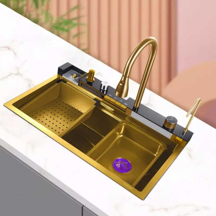 Luxury Digital Temperature Waterfall Workstation Kitchen Sink