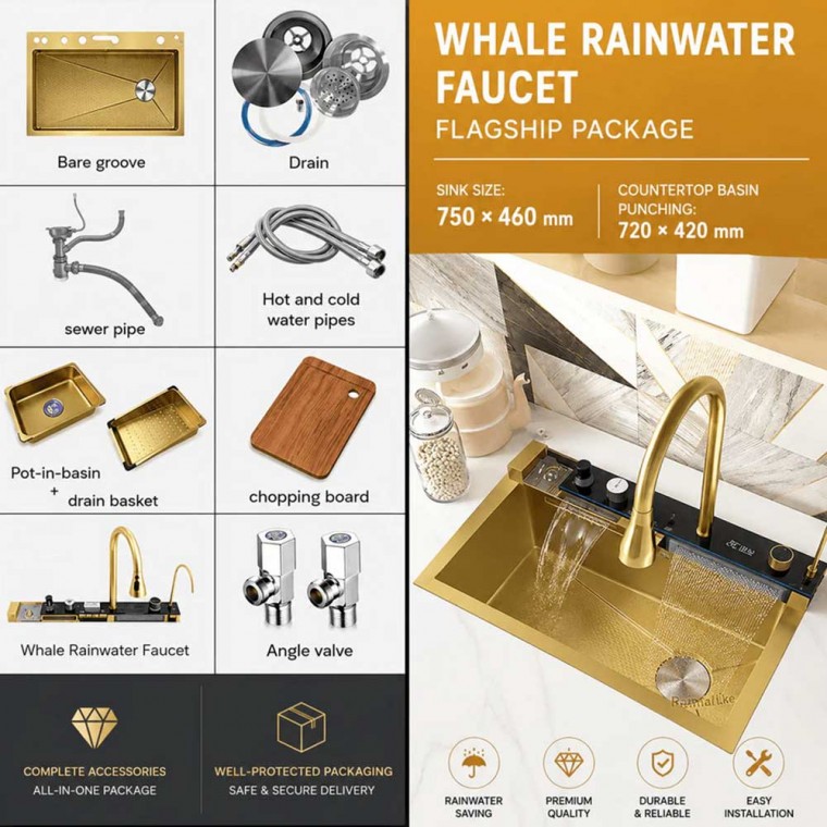 Luxury Digital Temperature Waterfall Workstation Kitchen Sink