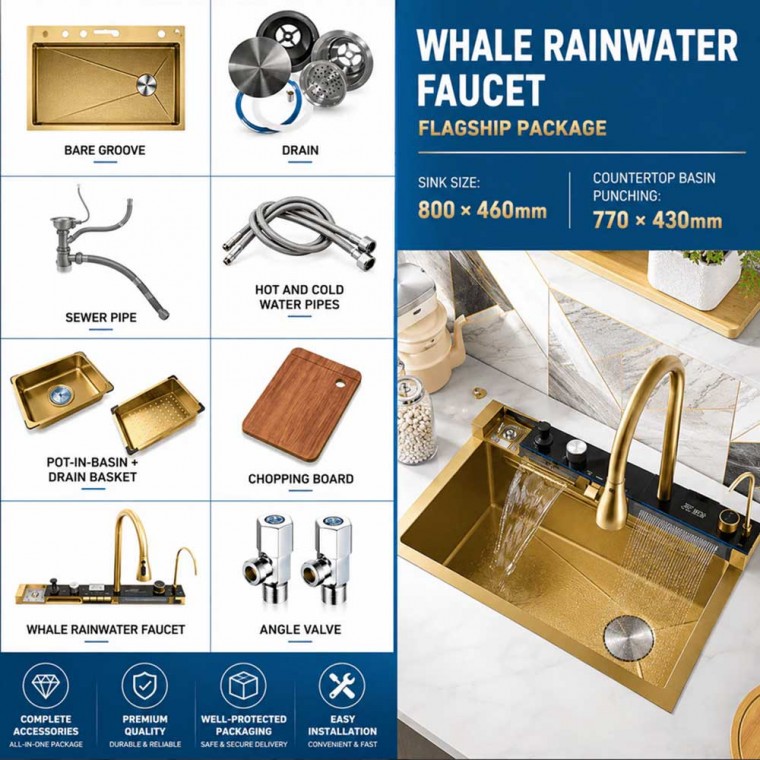Luxury Digital Temperature Waterfall Workstation Kitchen Sink