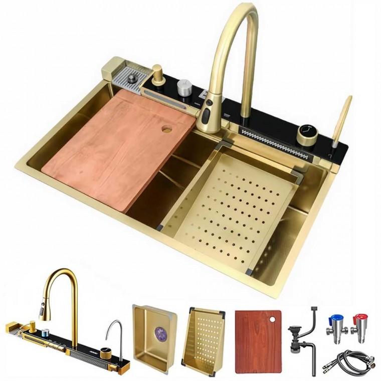 Luxury Digital Temperature Waterfall Workstation Kitchen Sink