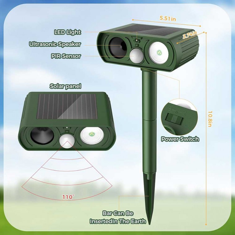 Outdoor Solar Ultrasonic Animal Repellent Outdoor 2Pack