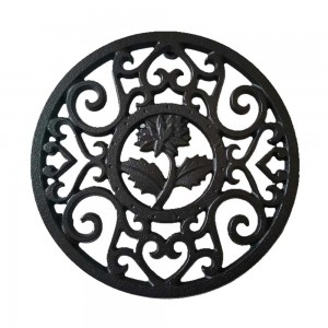 Cast Iron Trivet Black Flower