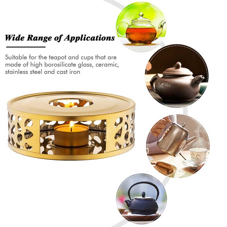 Stainless Steel Teapot Warmer Golden Flower
