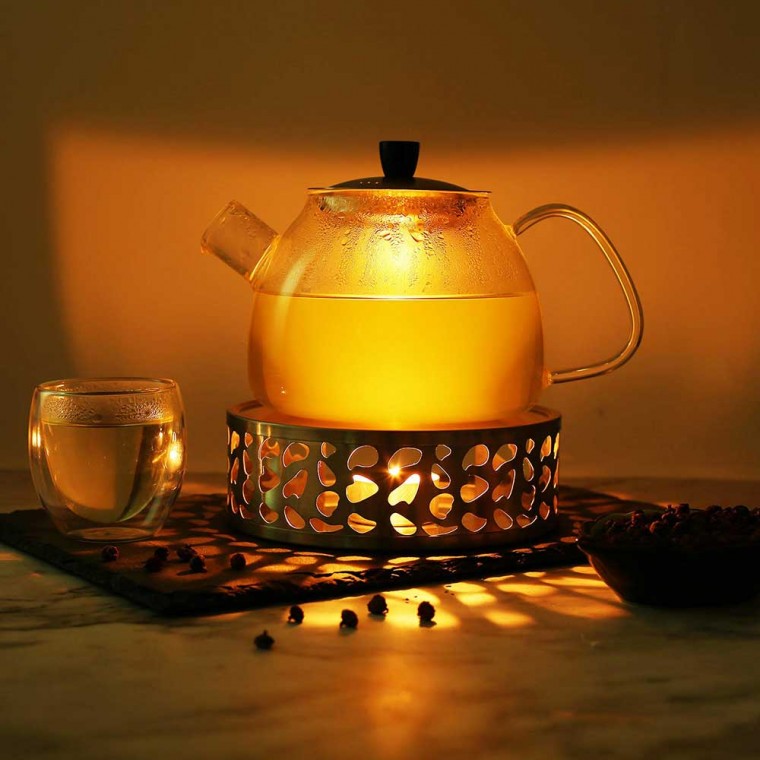 Stainless Steel Teapot Warmer Golden Flower