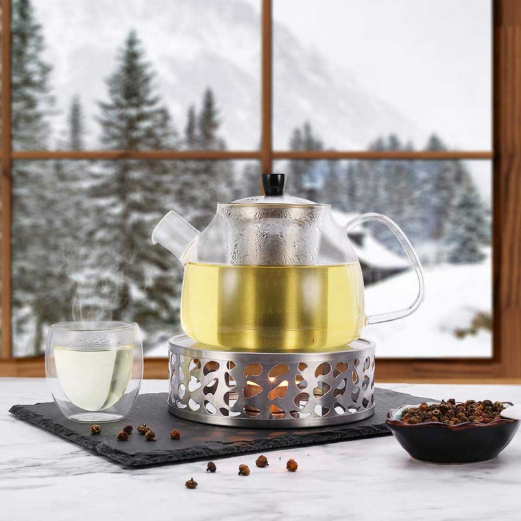Stainless Steel Teapot Warmer Silver Flower