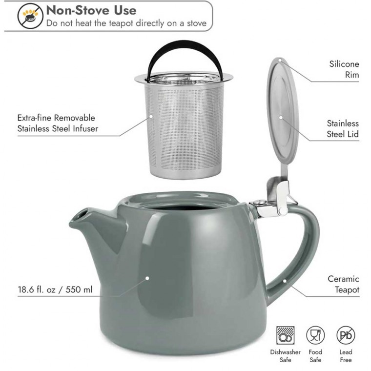 Gray Ceramic Teapot 500ml/17oz