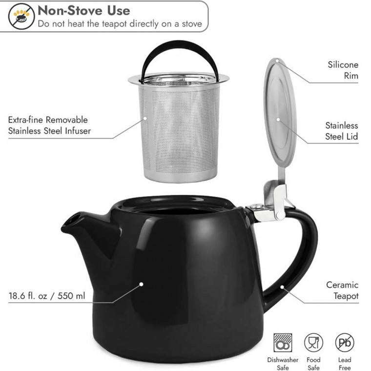 Ceramic Teapot Black Classic 500ml/17oz