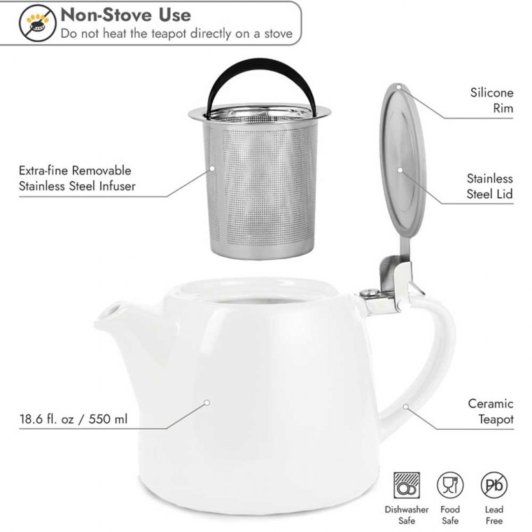 Ceramic Teapot White 500ml/17oz