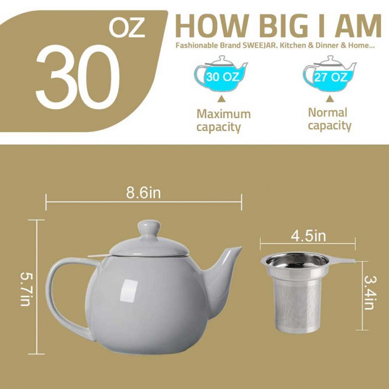 Porcelain Teapot With Removable Infuser Black 800ml/27oz