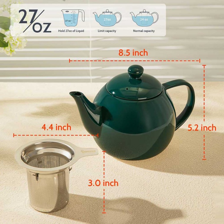 Porcelain Teapot With Removable Infuser Dark Green 800ml/27oz