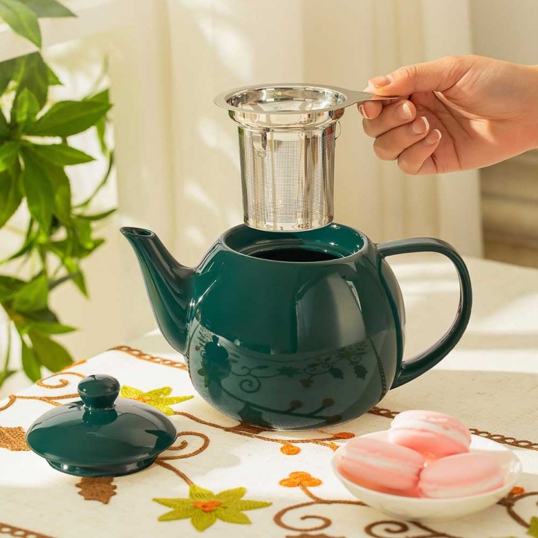 Porcelain Teapot With Removable Infuser Dark Green 800ml/27oz
