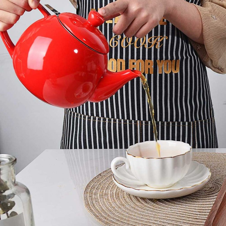 Porcelain Teapot With Removable Infuser Red 800ml/27oz