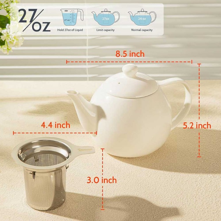 Porcelain Teapot With Removable Infuser White 800ml/27oz