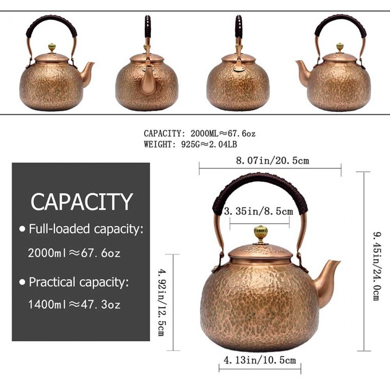 Copper Tea Kettle With Infuser 2000ml/67oz