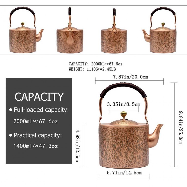 Copper Teapot With Infuser 2000ml/67oz