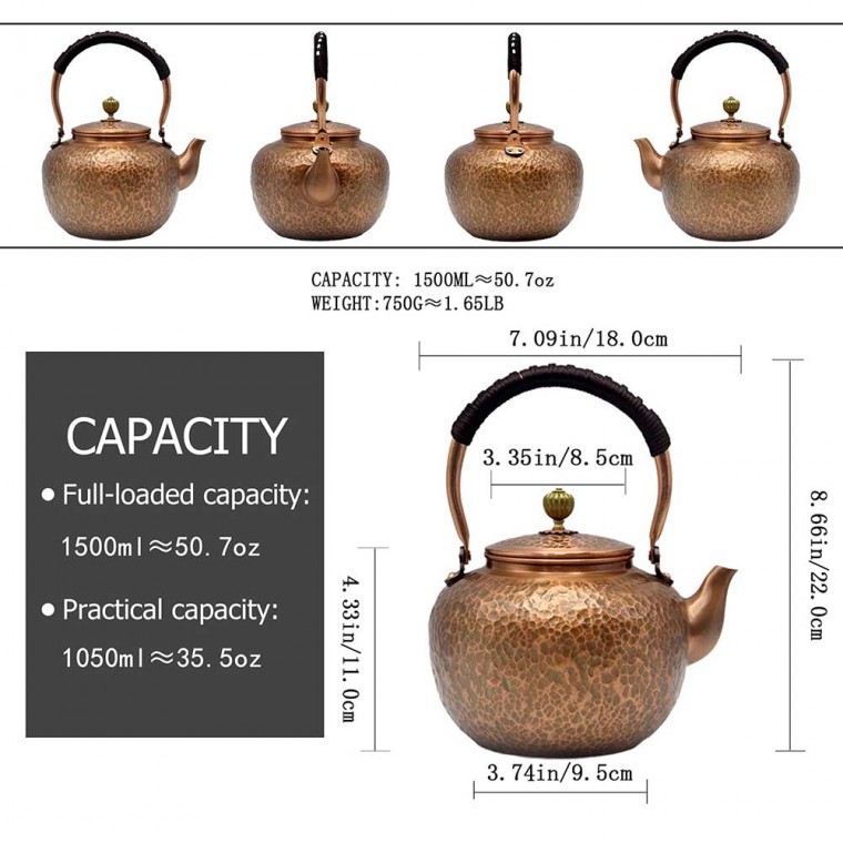 Copper Tea Kettle With Infuser 1500ml/51oz
