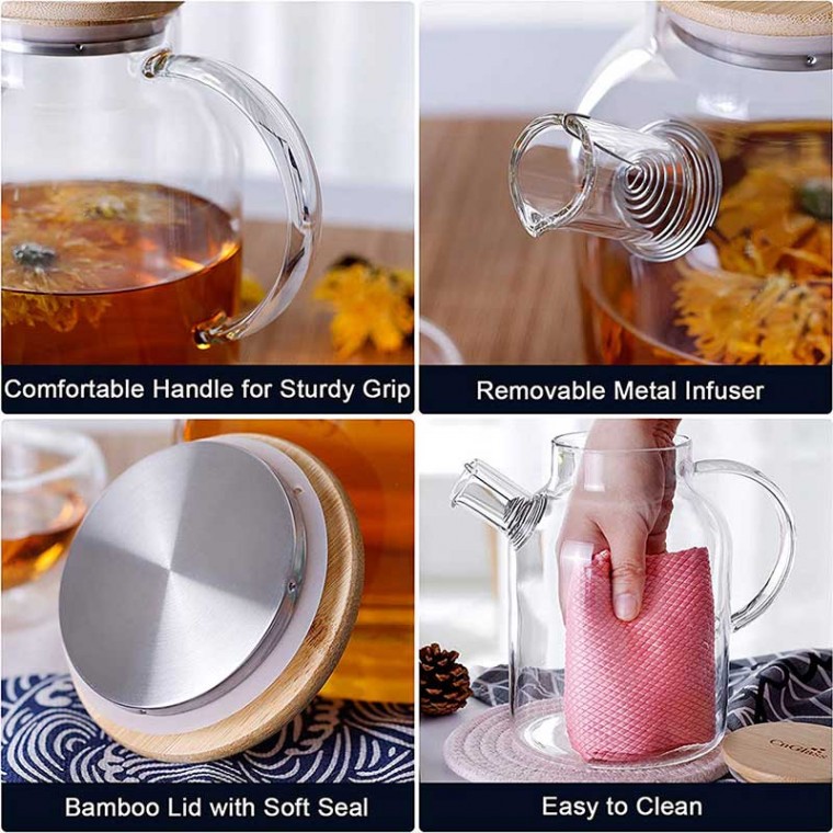 Glass Teapot Bamboo Lid 1600ml/54oz