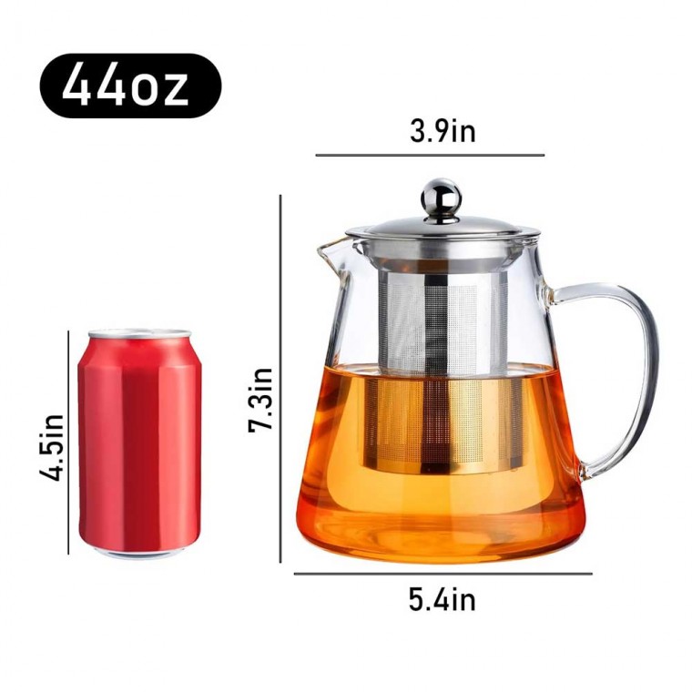 Glass Teapot With Infuser Round 1300ml/44oz