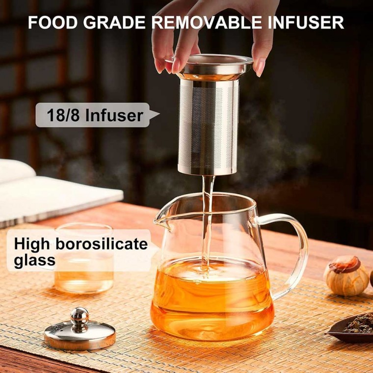 Glass Teapot With Infuser Round 1300ml/44oz