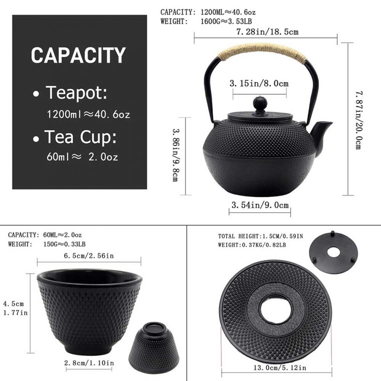 Cast Iron Teapot Set With Trivet 1200ml/40.6oz