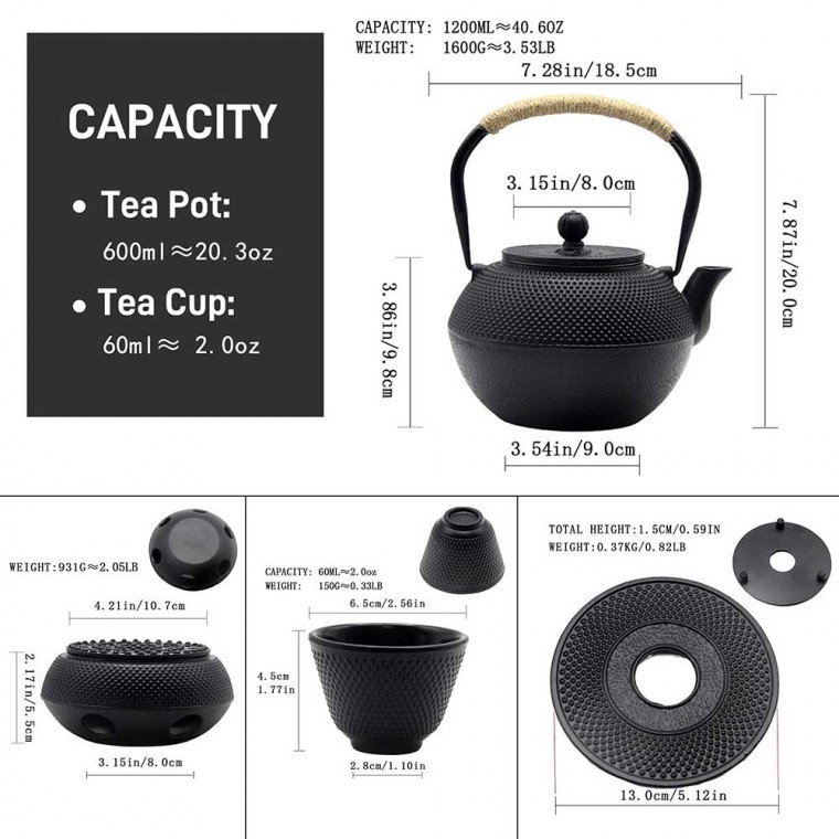 Cast Iron Teapot Set With Warmer And Trivet 1200mlml/41oz