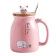 Cute Cat Ceramic Mug With Lid And Spoon Pink 450ml Cute Cat Ceramic Mug With Lid And Spoon Pink 450ml