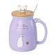 Cute Cat Ceramic Mug With Lid And Spoon Purple 450ml Cute Cat Ceramic Mug With Lid And Spoon Purple 450ml