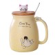 Cute Cat Ceramic Mug With Lid And Spoon Yellow 450ml Cute Cat Ceramic Mug With Lid And Spoon Yellow 450ml