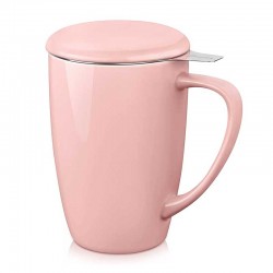 Ceramic Mug With Infuser For Loose Tea Pink 500ml